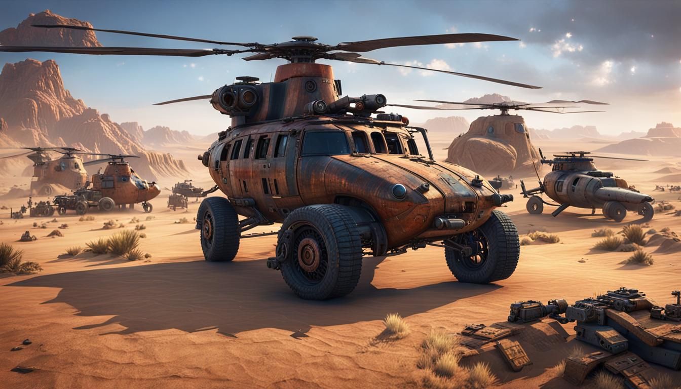 Mad Max Chinook Helicopter in Desert Night