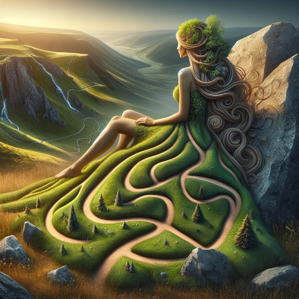 Girl and Landscape Amalgamation in Surreal Conceptual Art
