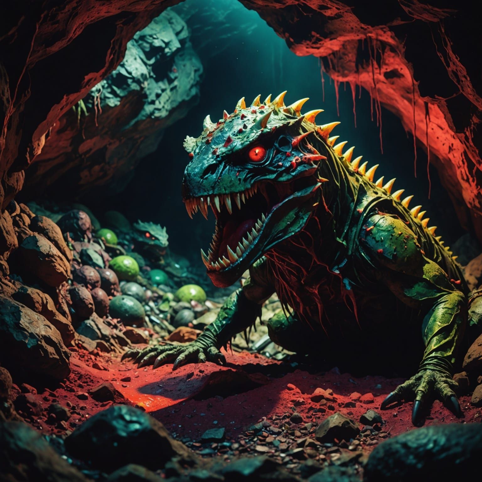 Cave Monster with Red Eyes, Cinematic Film Still