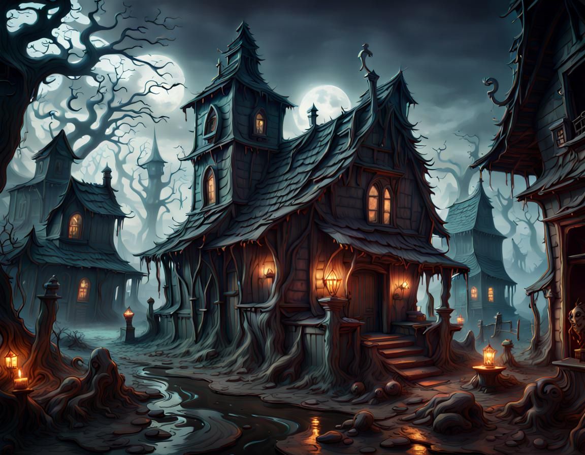 Frightening Ghosts Haunt Rotten Village, Detailed Matte Pain...