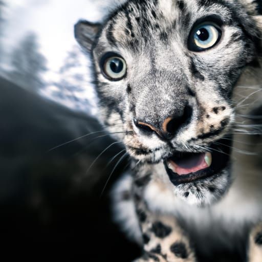 Vulnerable Snow Leopard Portrait with Ambient Light