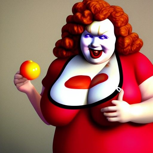 Photorealistic Image of Overweight Clown in a Pie
