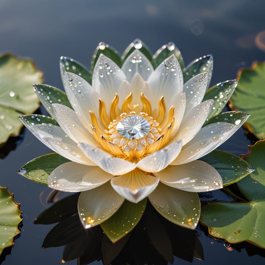 Luxurious Chrome Gold Lotus Blossom Adorned with Glittering ...