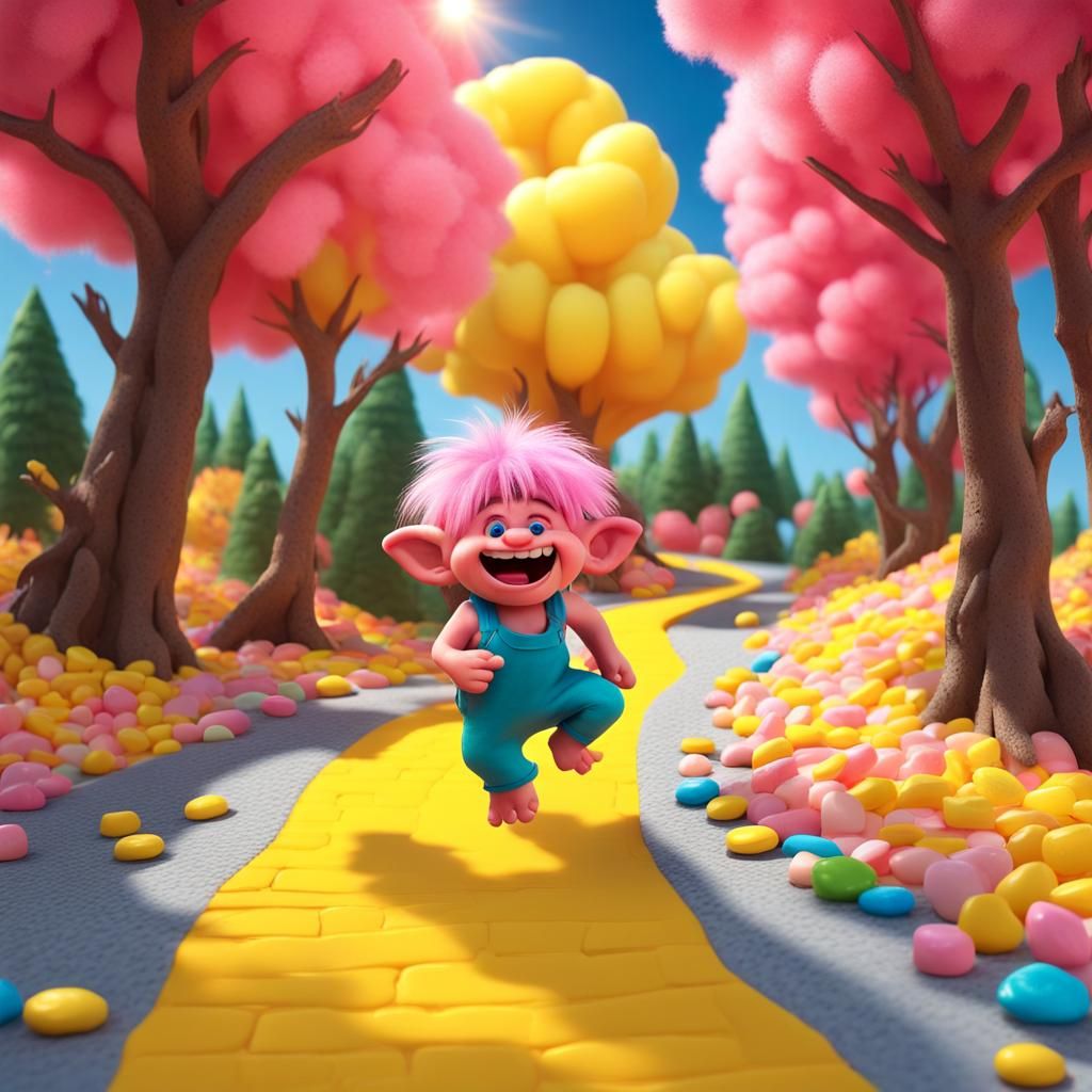 Cute Candy Troll on Yellow Brick Road