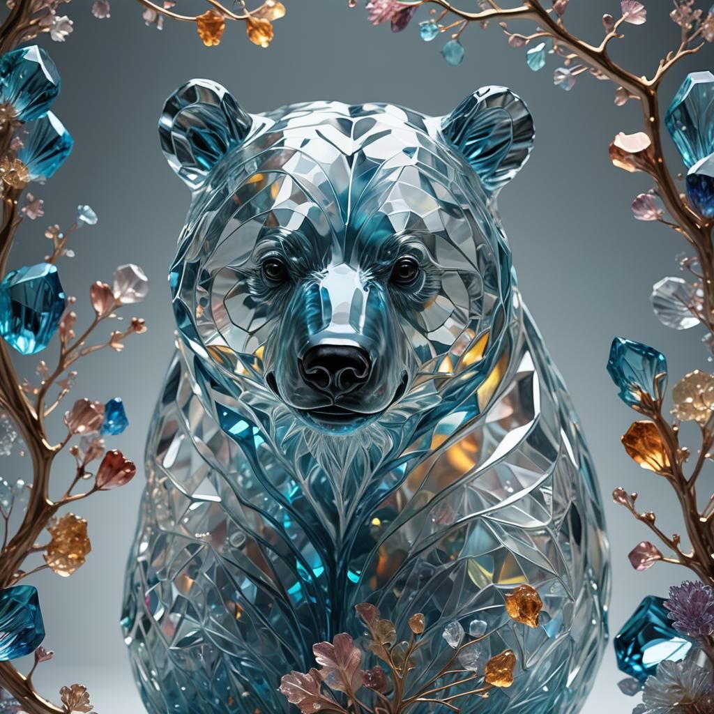Bioluminescent Crystal Bear: Hyperrealistic Digital Art