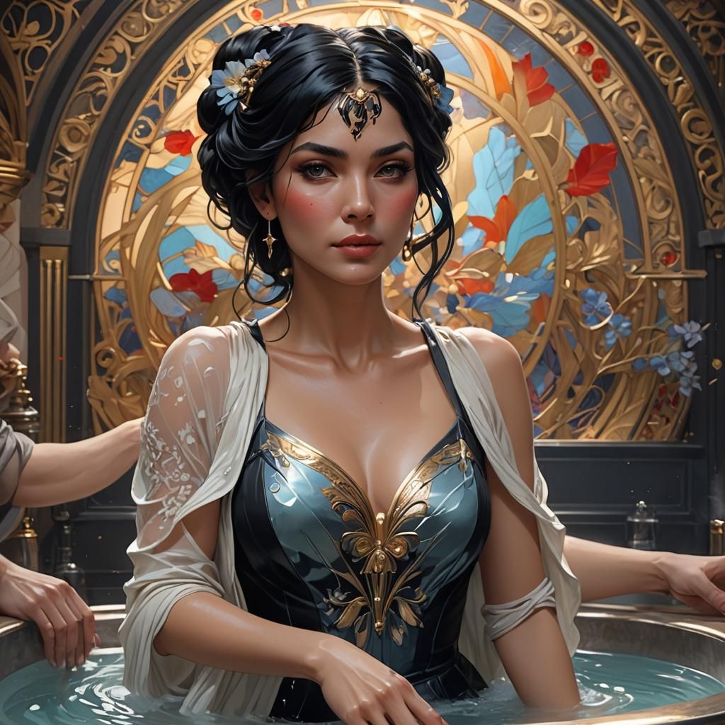 Bathing French Woman: Art Nouveau Portrait
