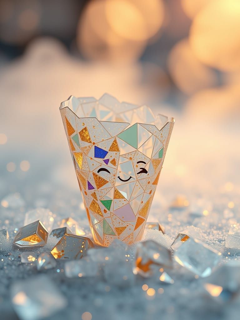 Fragmented Glass Cone with Gold and Plastic, CGI Render