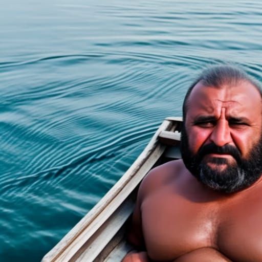 Turkish Fisherman Relaxing in Boat: Photorealistic Close-Up