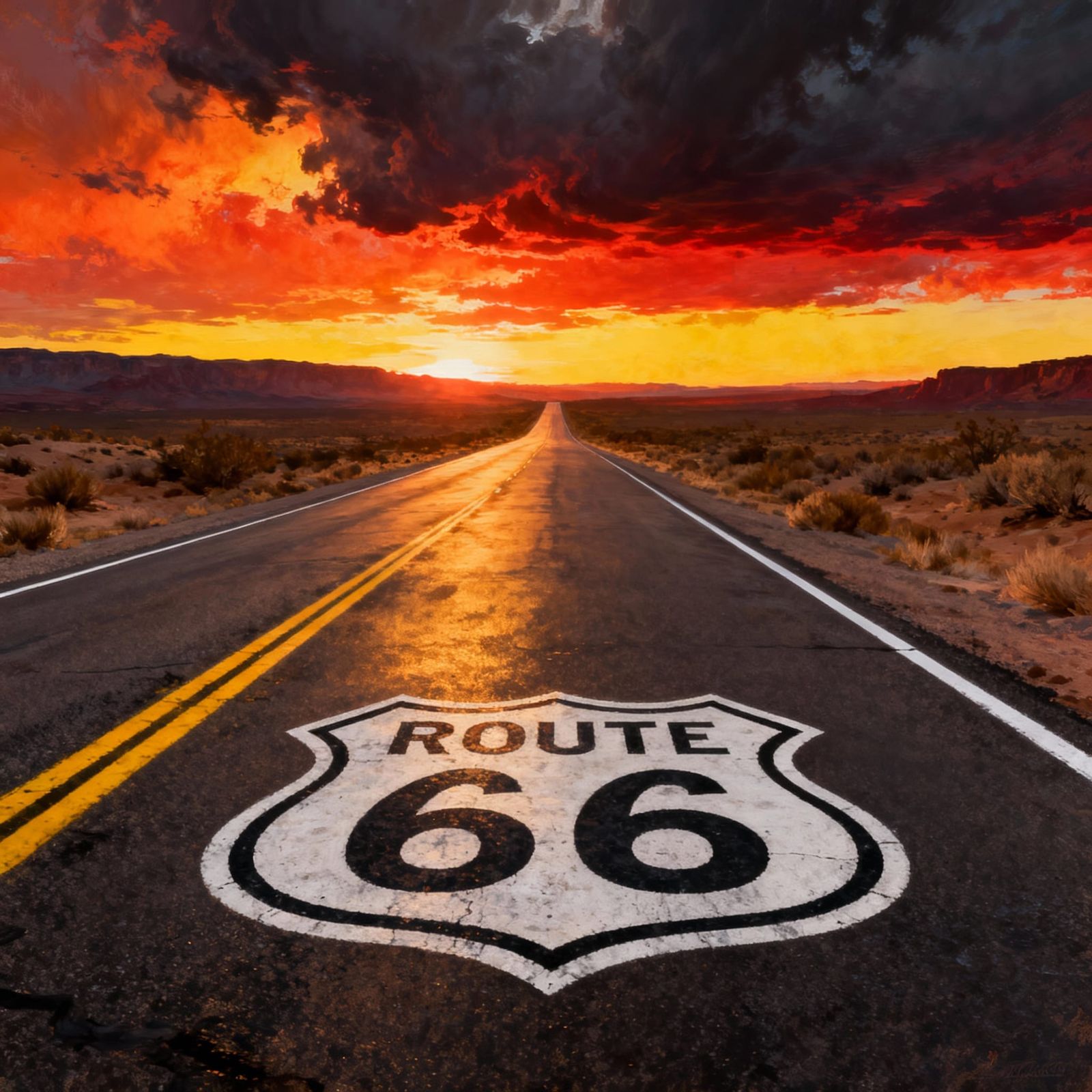 Route 66 Sunset Digital Matte Painting