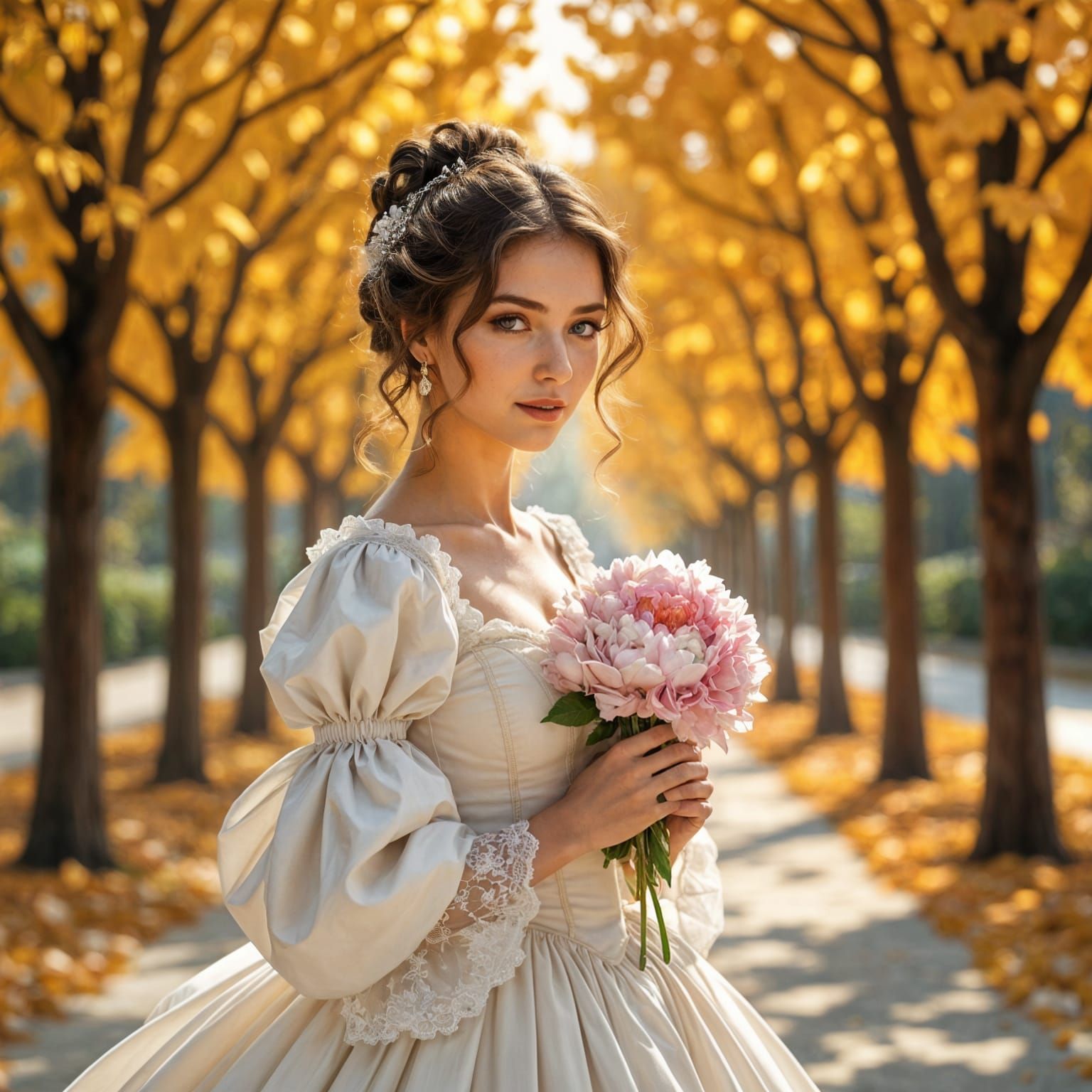 18th Century Portrait of a Kind Woman with Golden Trees