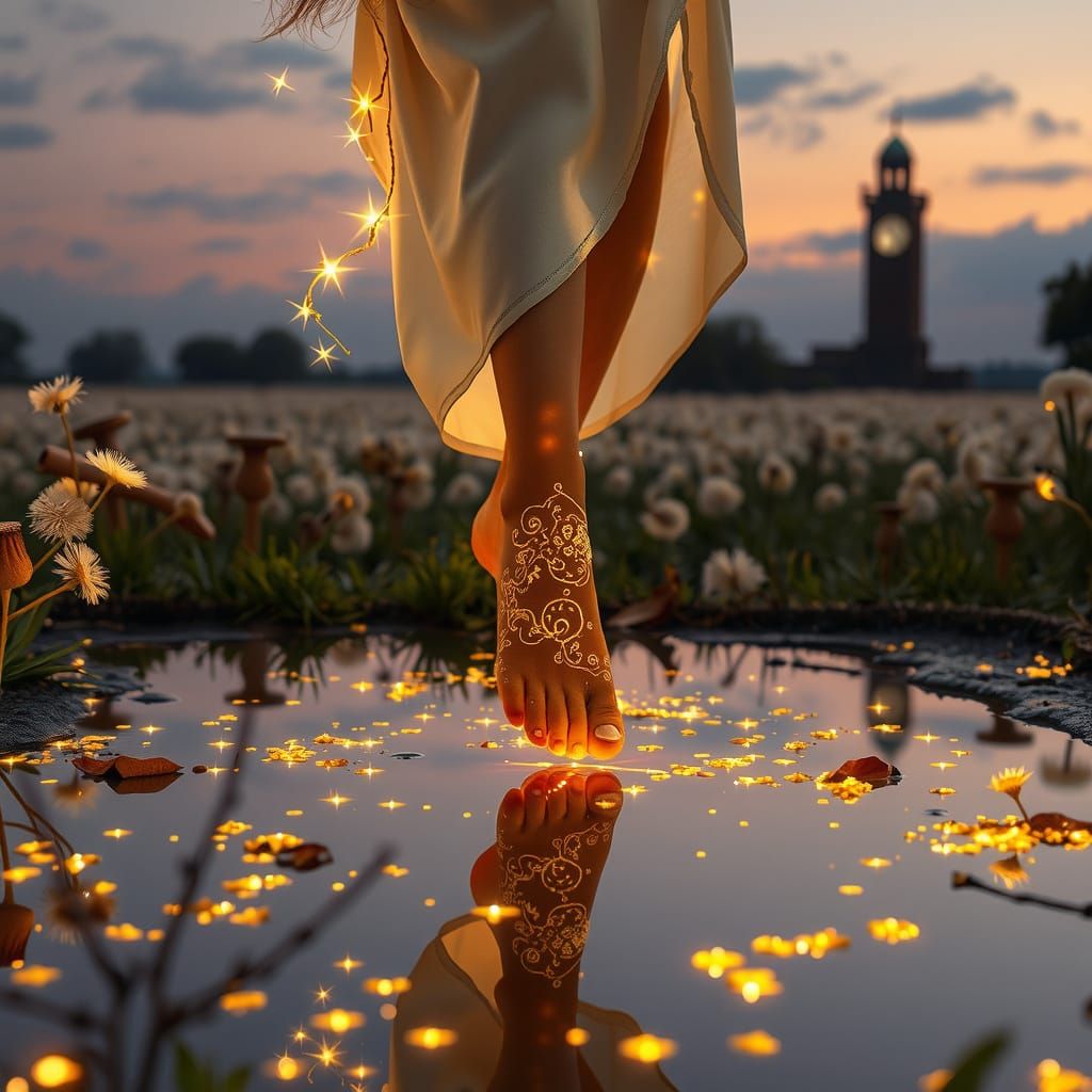 Enchanted Twilight Goddess in Whimsical Meadow