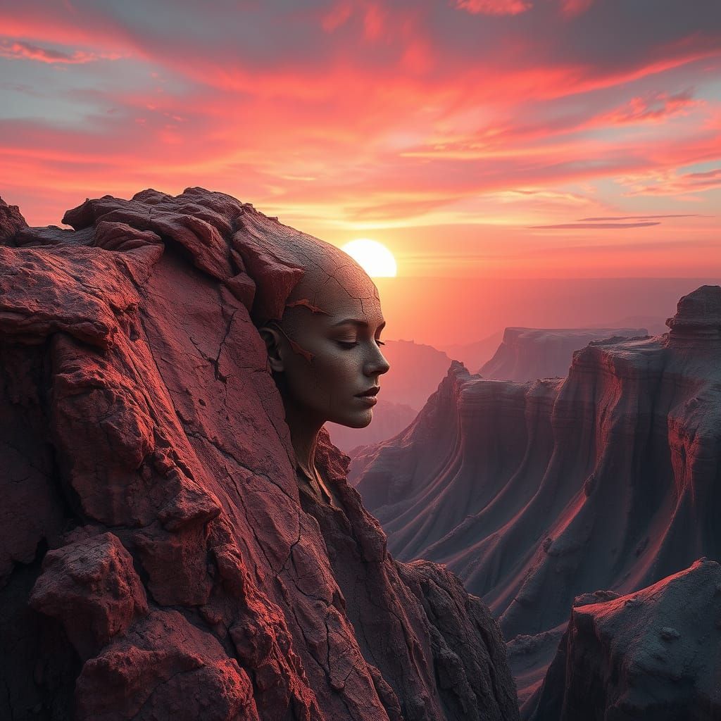 Ethereal Alien Landscape in Vibrant Rust-Red Hues