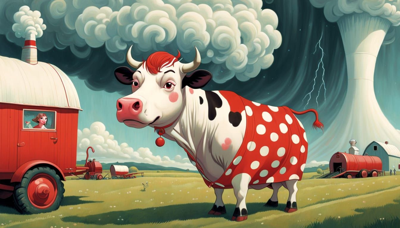 A Futuristic Cow in a Whimsical Storm