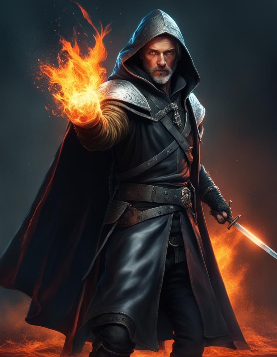 Witcher Casting a Fire Beam: Hyperrealistic Concept Art