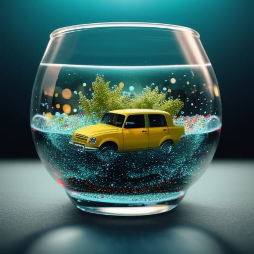A Miniature Car in a Fishbowl, Captured with Professional Pr...