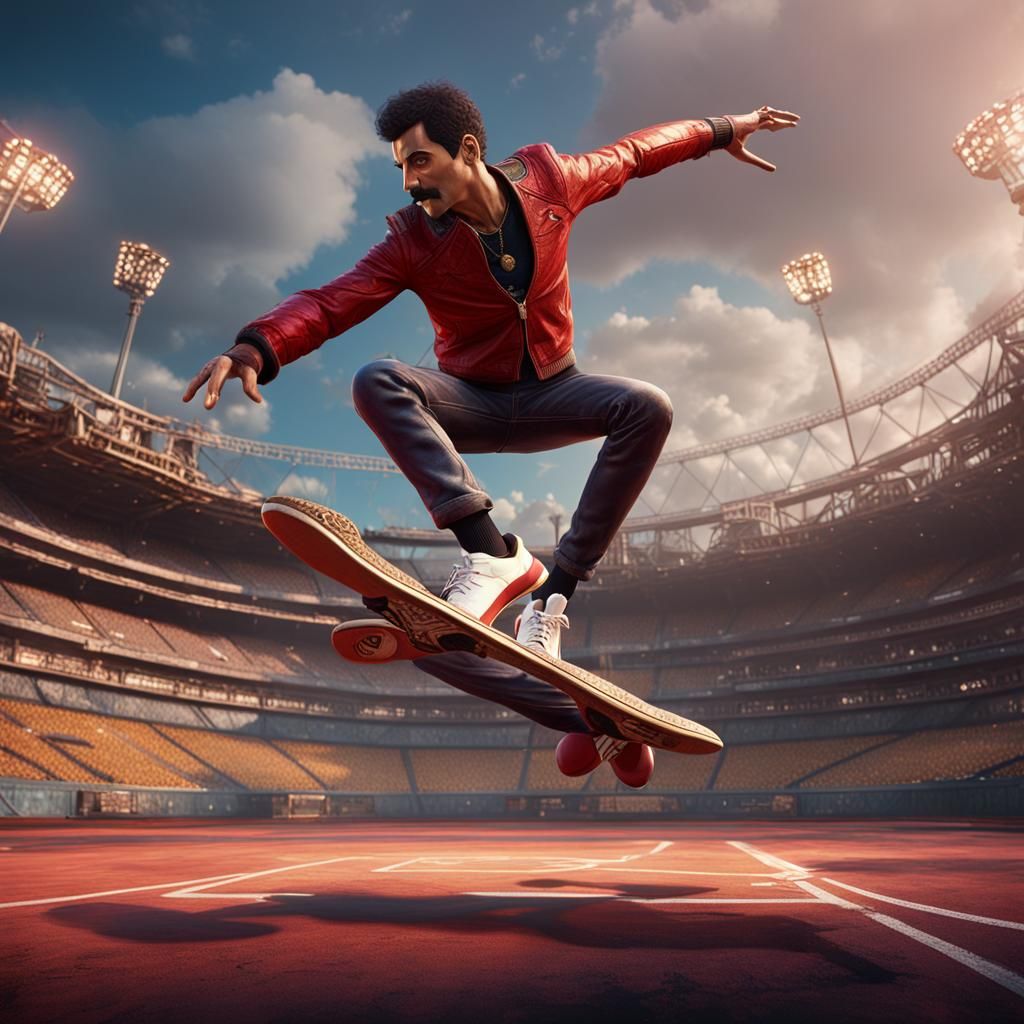 Freddie Mercury Kickflip: Detailed Matte Painting