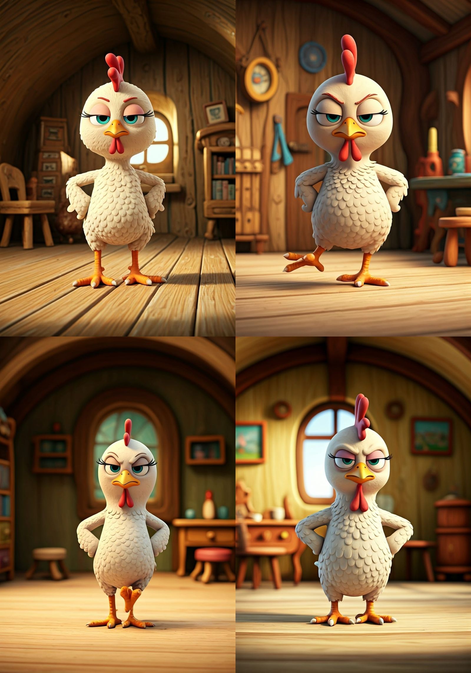Grumpy Cartoon Chicken in Aardman Style