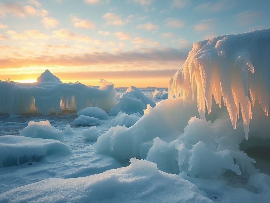 Frozen Lake Michigan Port at Magic Hour