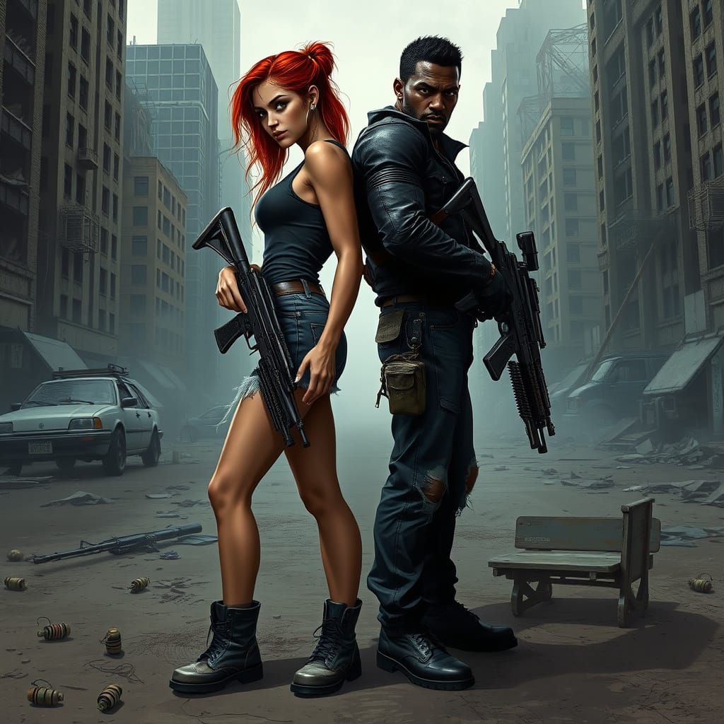 Post-Apocalyptic Warriors in Gritty, High-Contrast Style