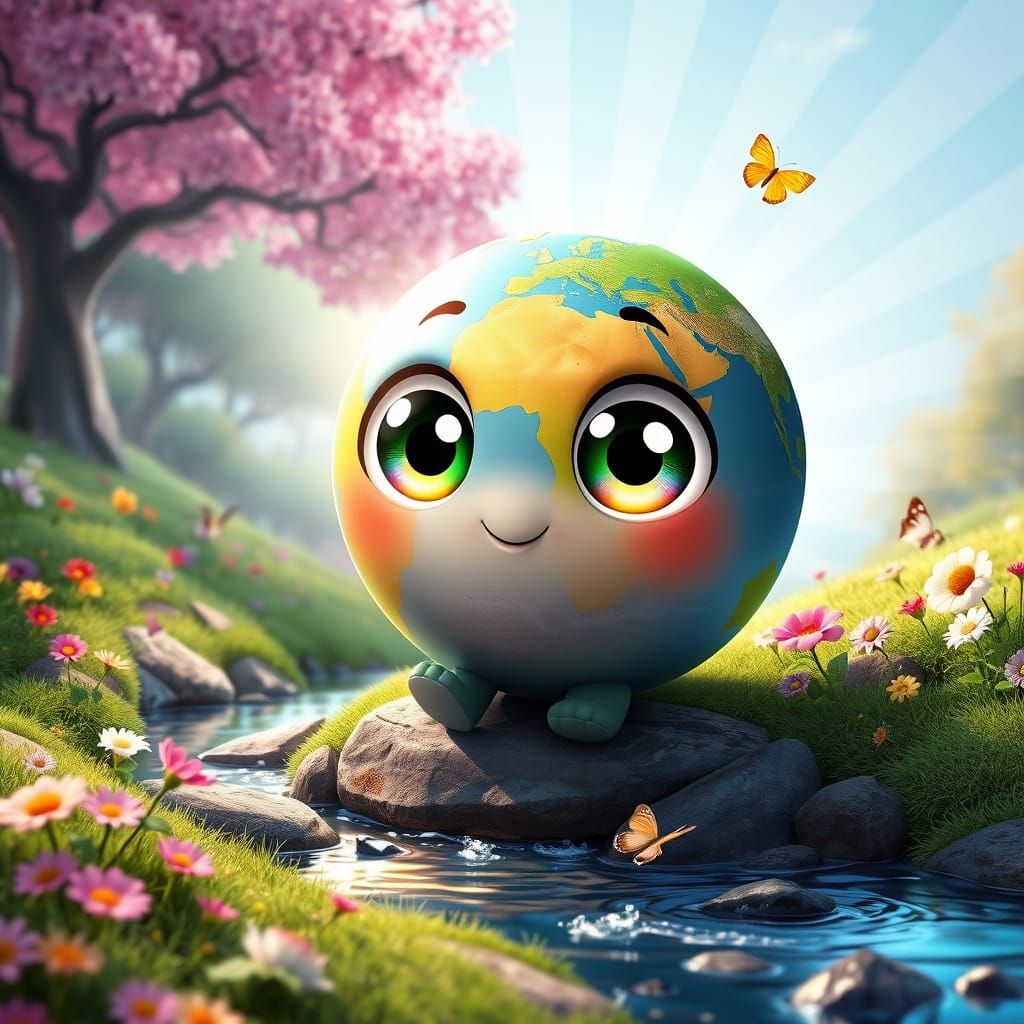 Cute Planet Earth Cartoon in Pixar Disney Style