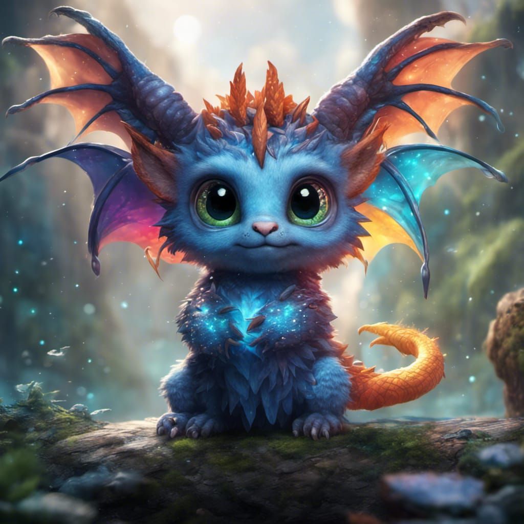 Cute Winged Creature in Starry Ambience