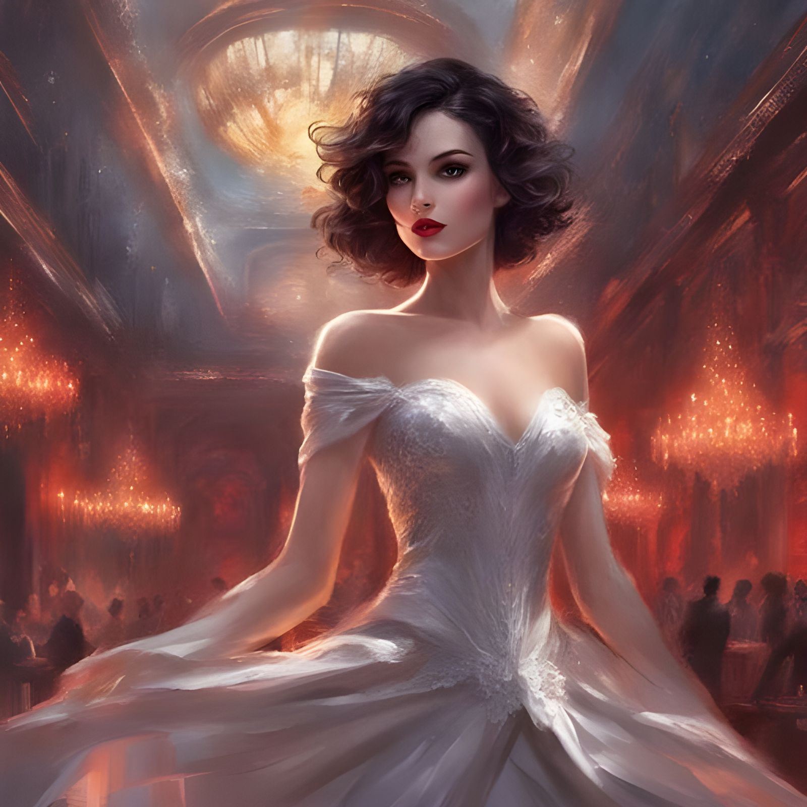 Beautiful Dark-Haired Woman in Dance Room