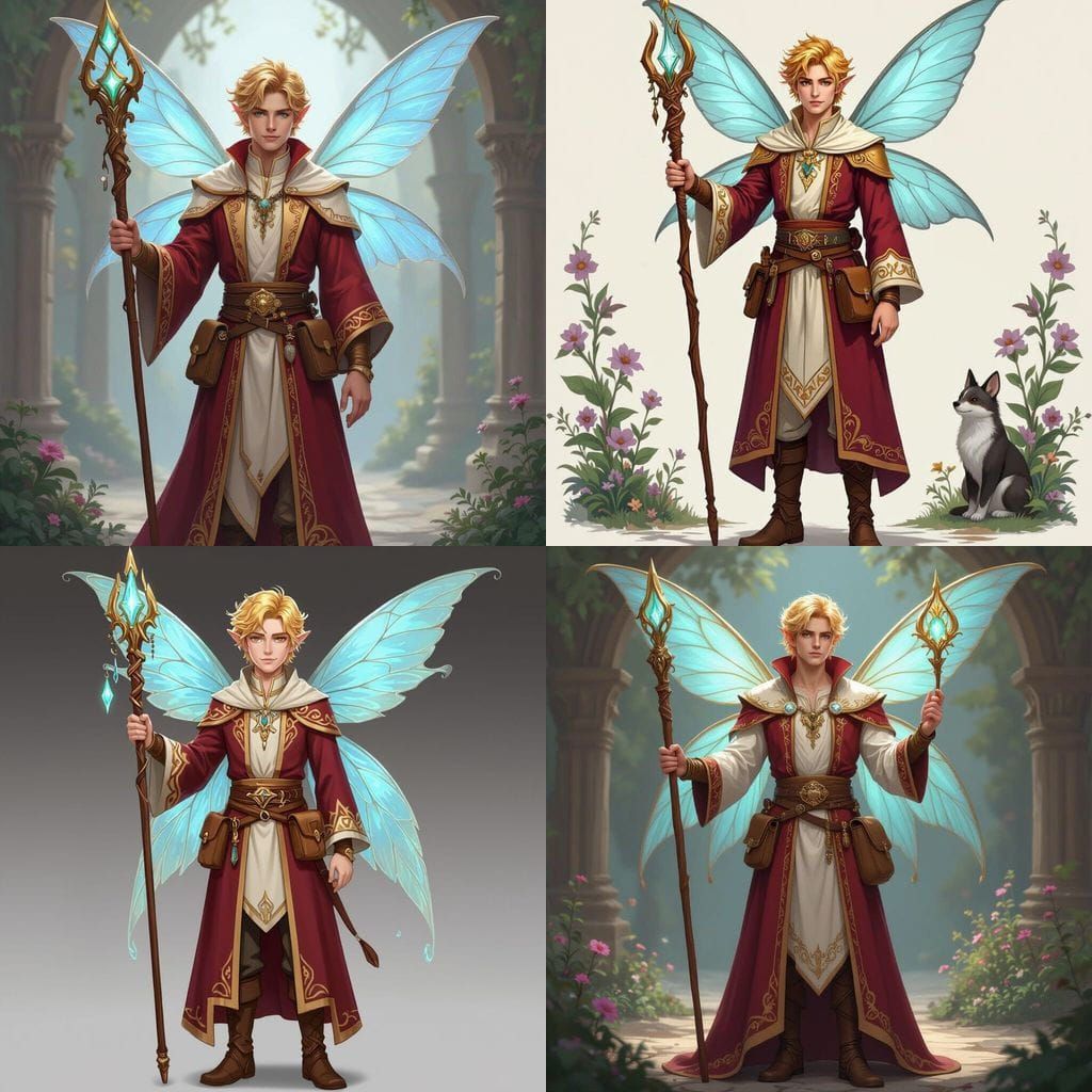 Fairy Cleric with Golden Hair and Crimson Robes