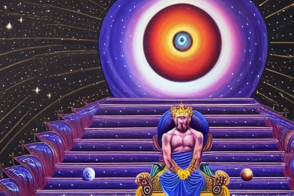 Cosmic Emperor on Throne: Hyperdetailed Universe Painting