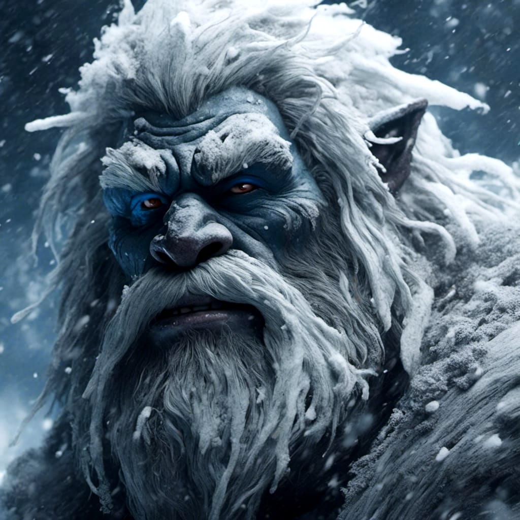Icy Yeti Face in Blowing Snow