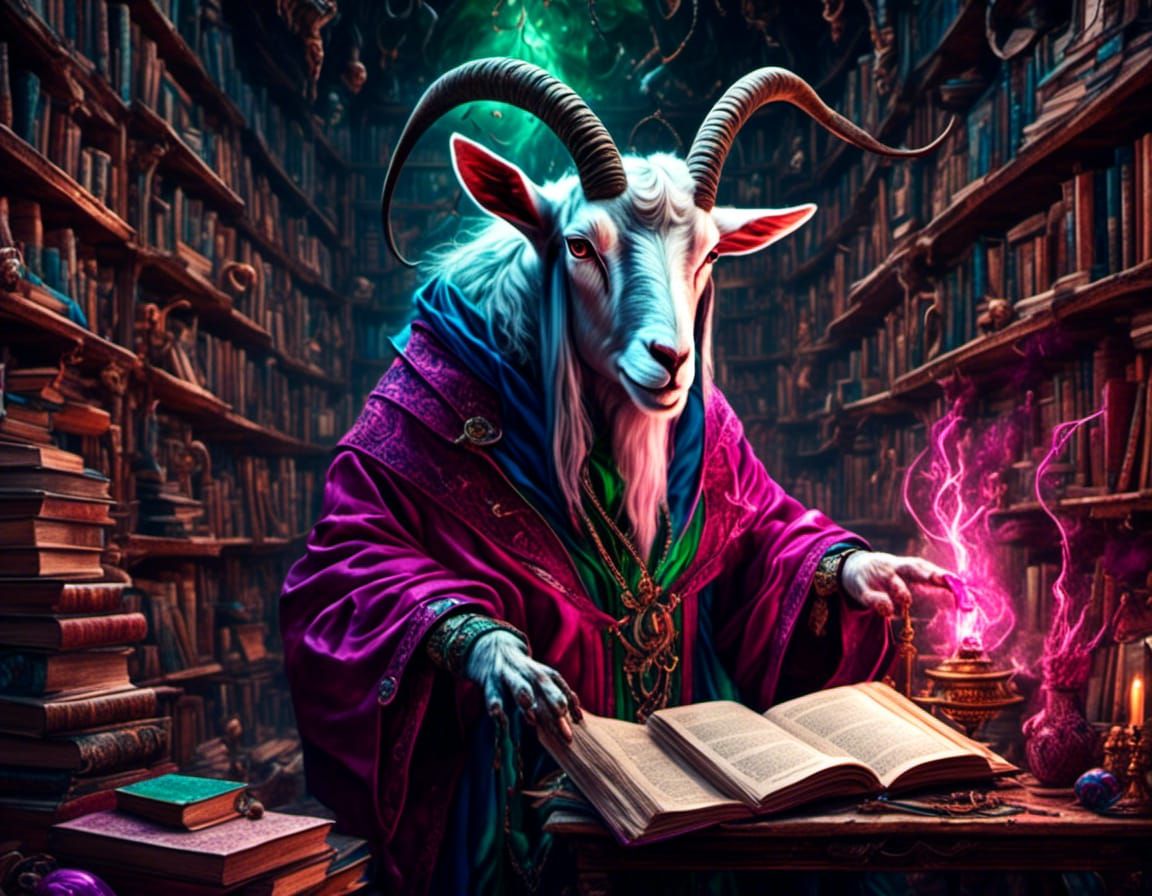Eerie Wizard Goat Casting Magenta Spell