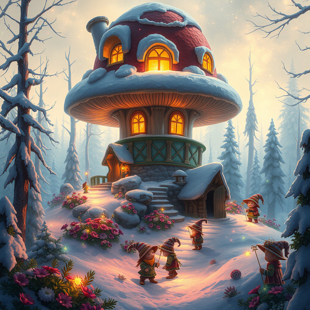 Enchanted Winter Forest Home in Bioluminescent Glow