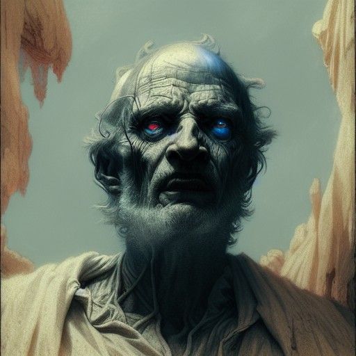 Sorrowful Old Man in Synthwave Horror Style