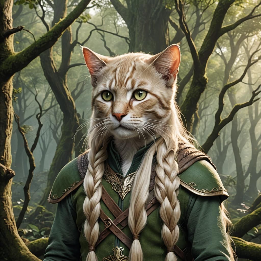 Legolas as Elf Cat in Forest, Octane Render