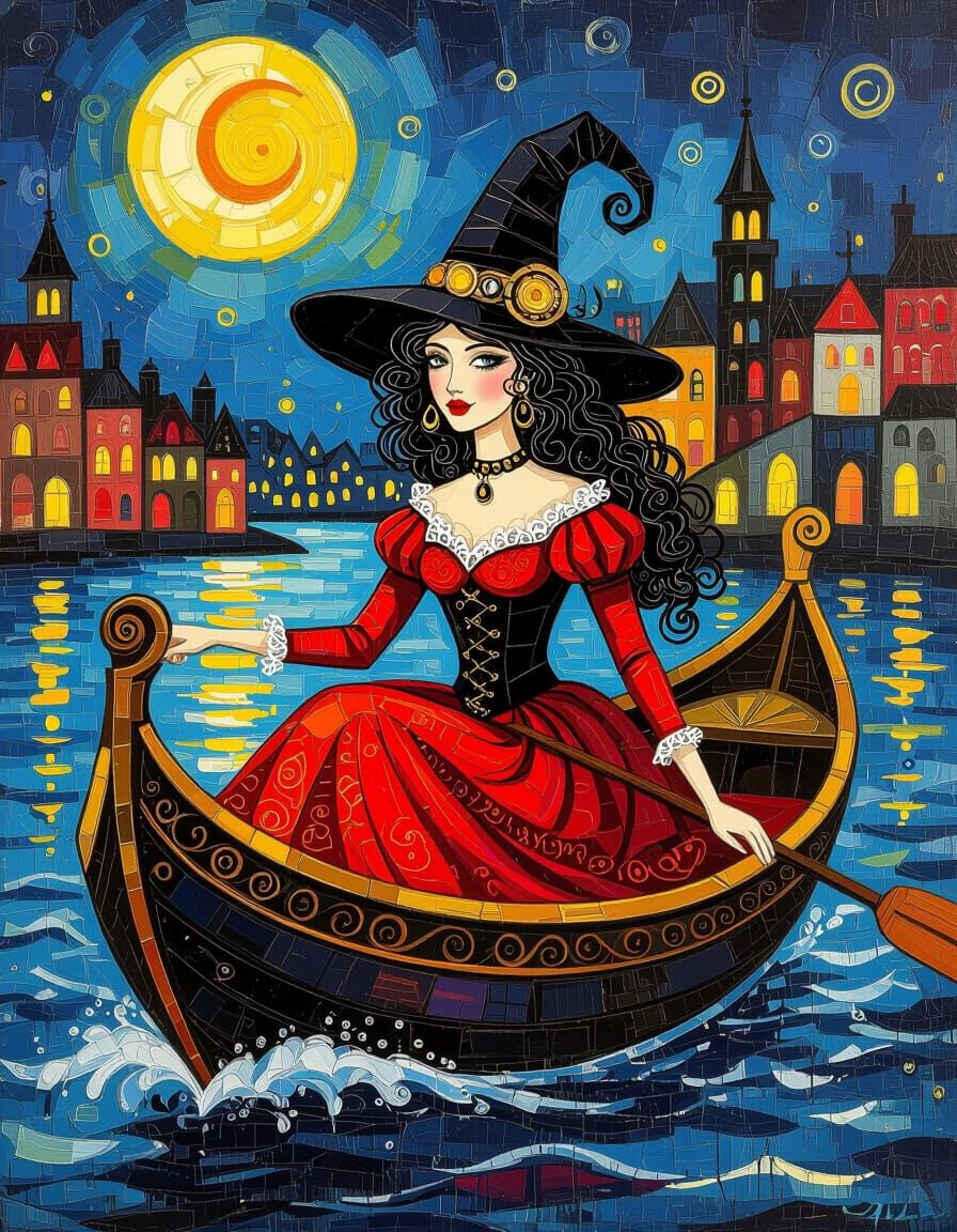 Steampunk Halloween Witch In Klimt Style
