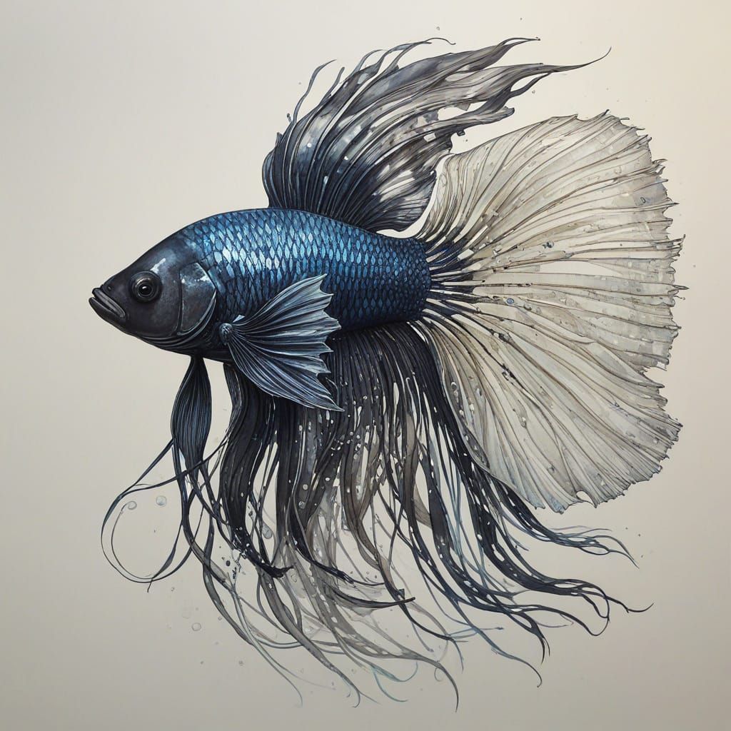 Epic Whale-Sized Siamese Fighting Fish in Black and White