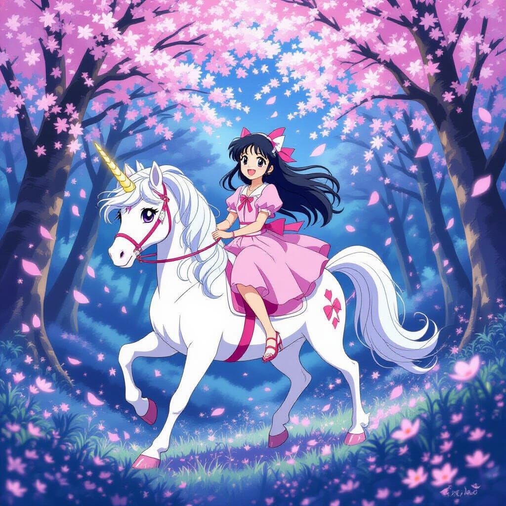 Sakura Kinomoto Rides Unicorn Through Magical Forest