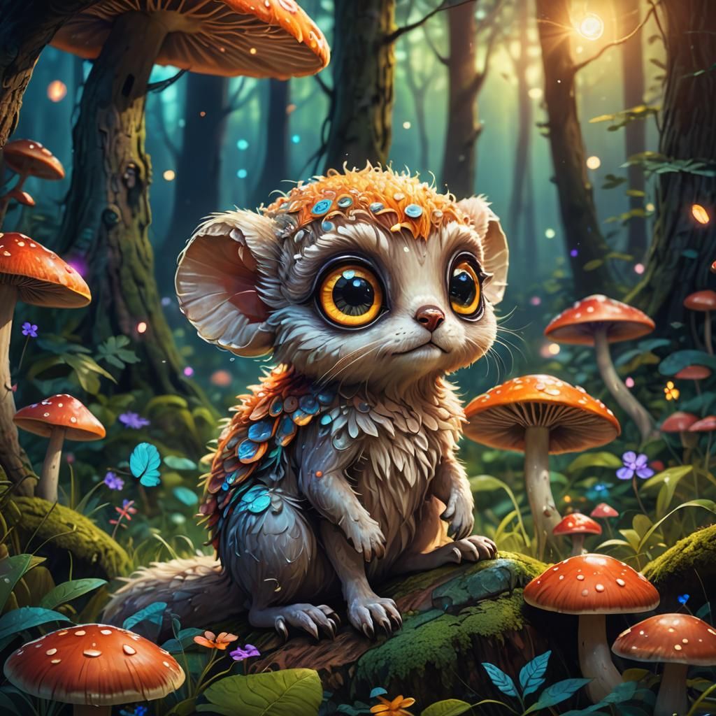 Cute Furry Animal in Mystical Forest Concept Art