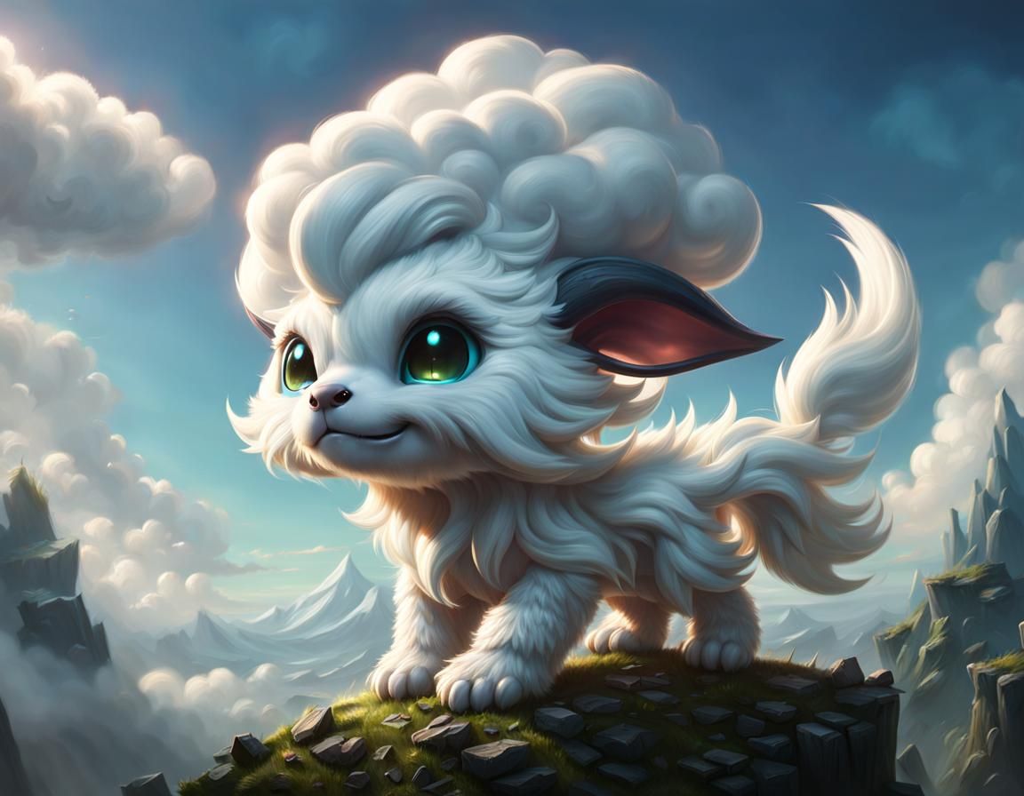 Cute Cloud Creature Rising in Cinematic Lighting