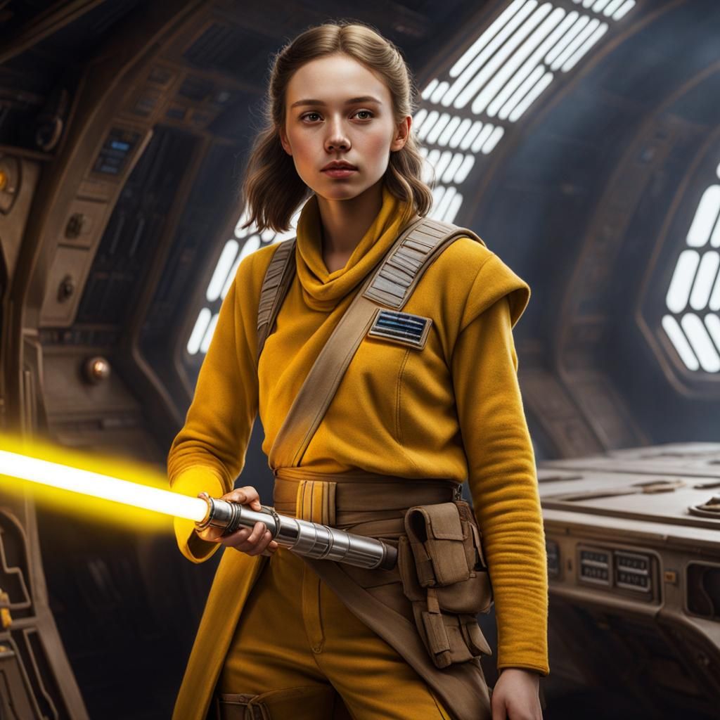 Teenage Scavenger with Lightsaber on Starship