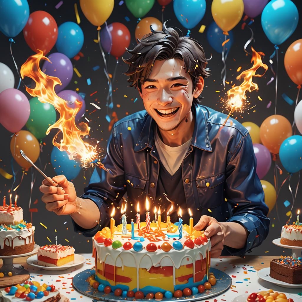 Smiling Man Melts Time in 3D Anime Art