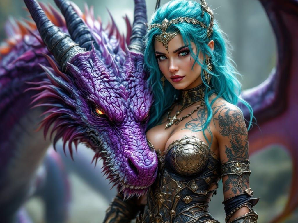 Epic Fantasy Warrior with Dragon Companion in Vibrant Armor