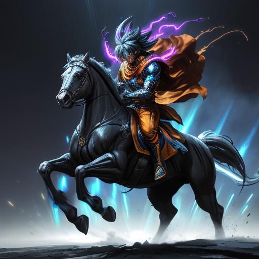 Heroic Goku with Robotic Eye in Sci-Fi Armor