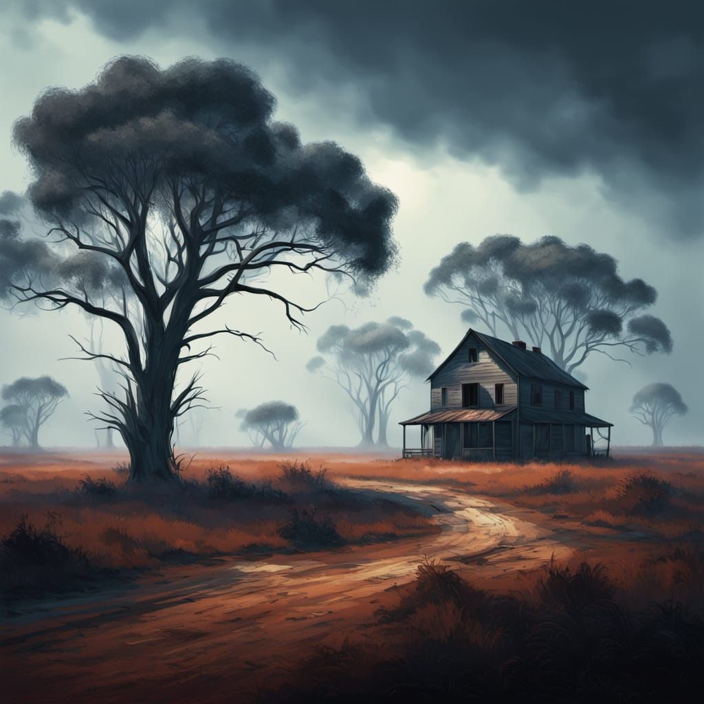 Eerie Australian Outback Homestead in Digital Art