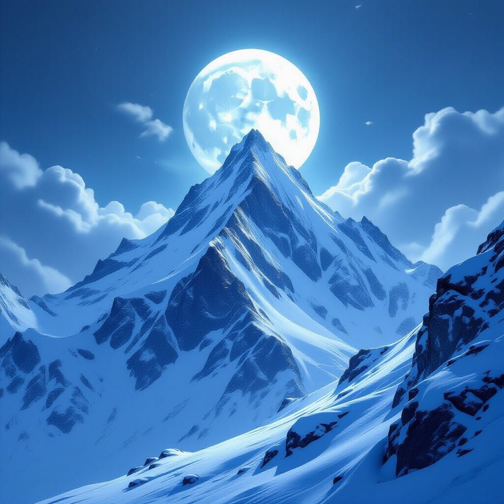 Epic Fantasy Mountain Peak Under Pale Moon