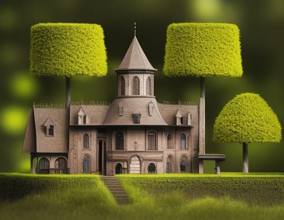 Enchanted Miniature Castle by Lake, Detailed Photography