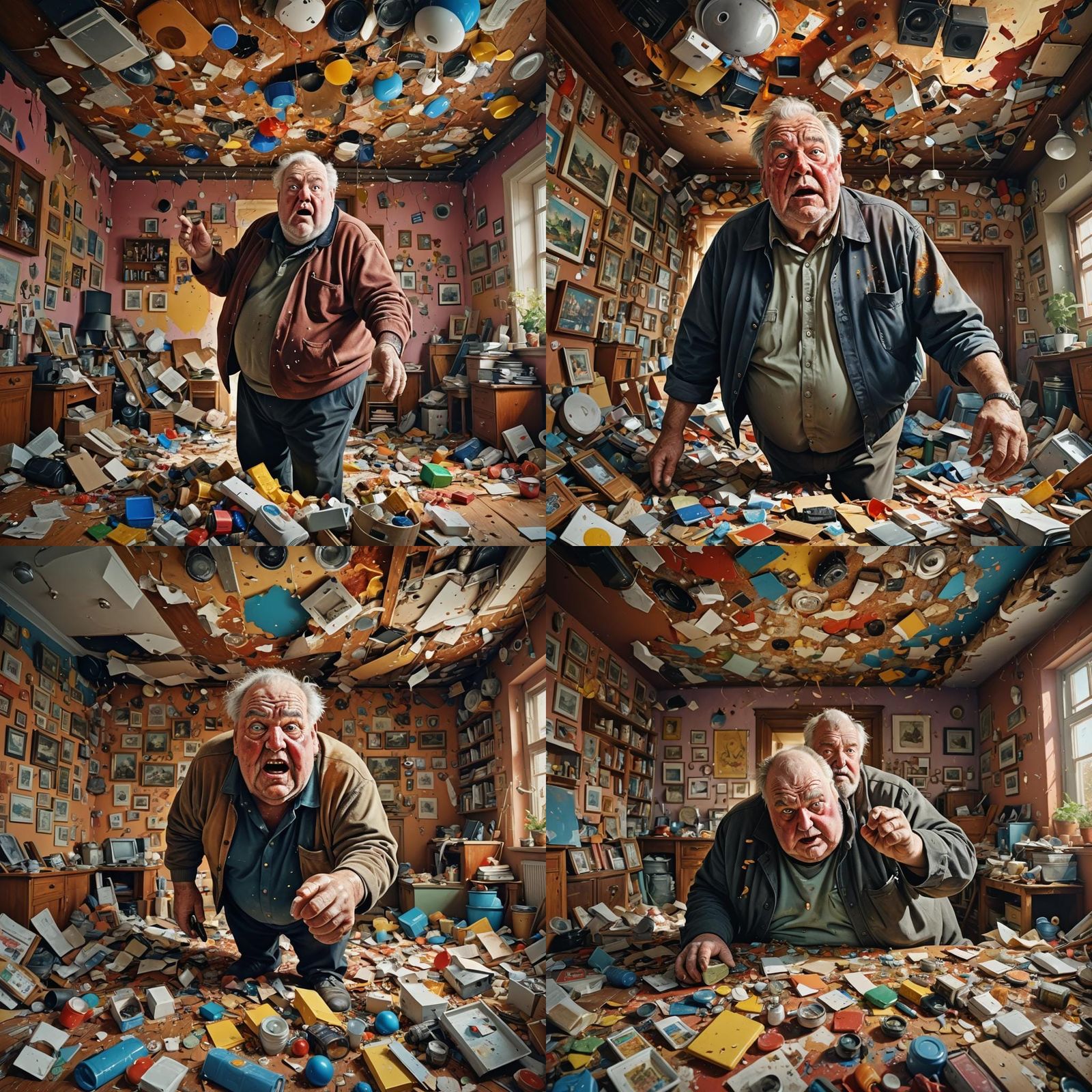 hyperrealistic old fat german man living in a messy home who...