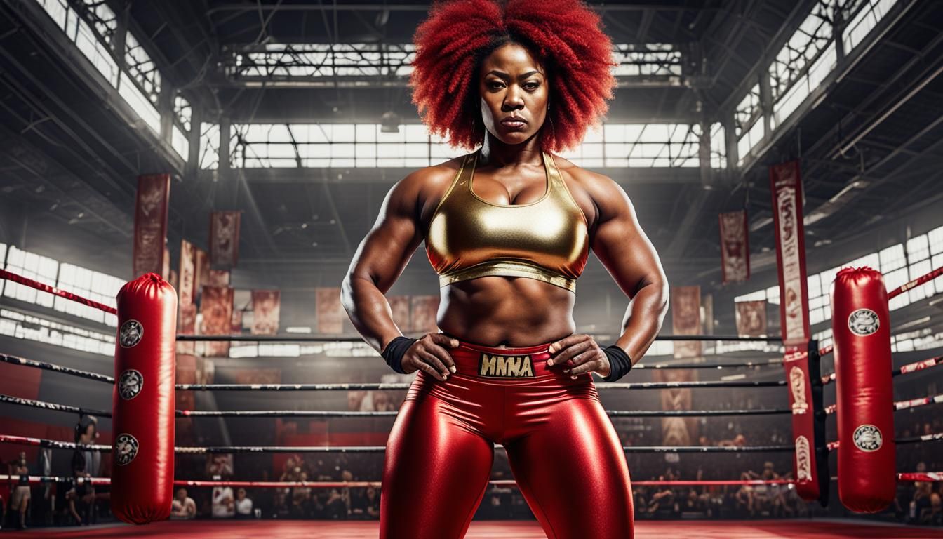Afro-Asian MMA Fighter in Urban Boxing Arena