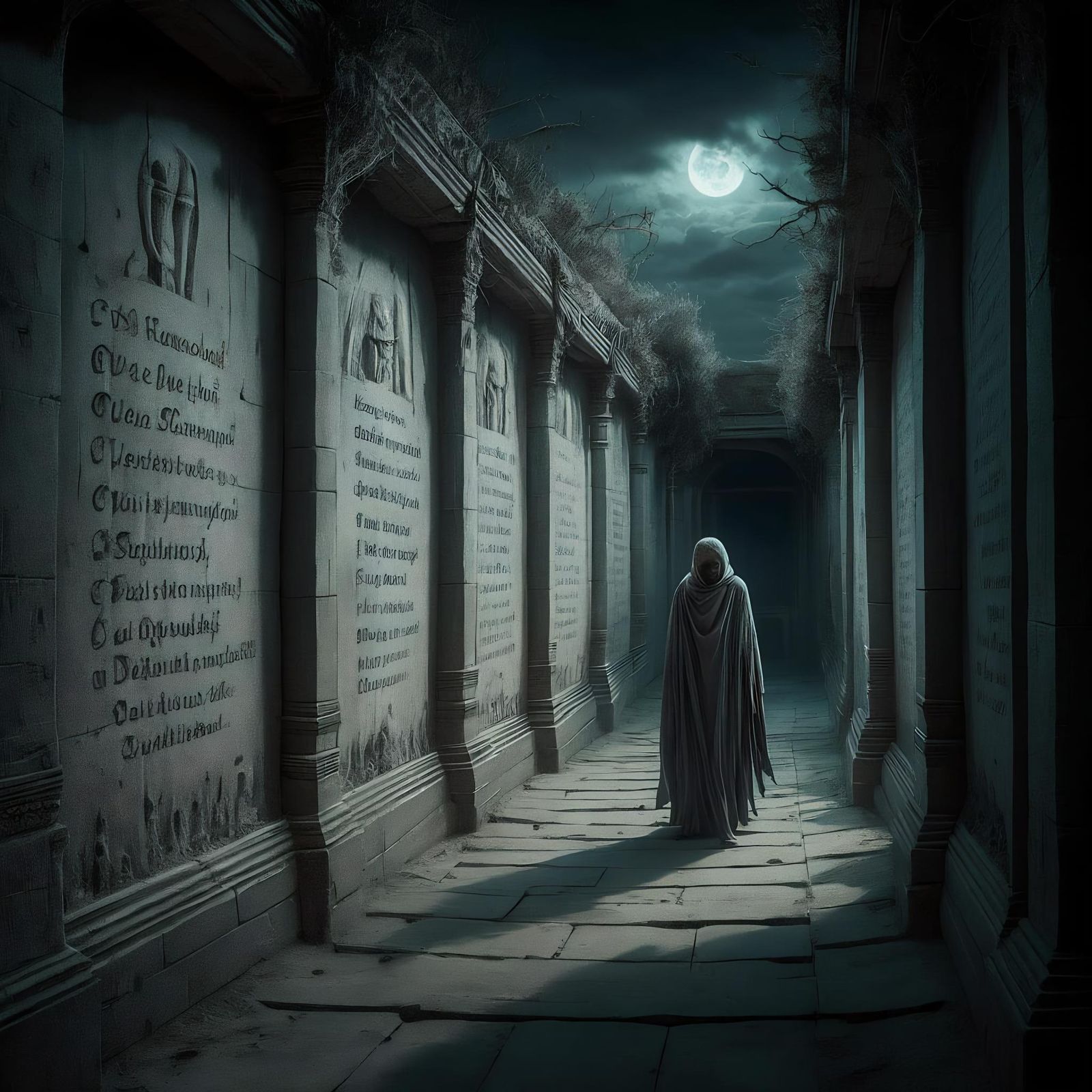 Hauntingly Beautiful Moonlight and Shadows Night Scene