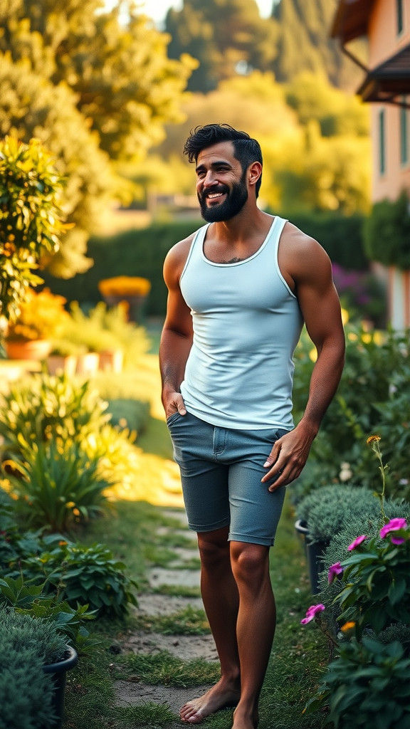 Italian Garden: Man Resting in Summer Sunlight