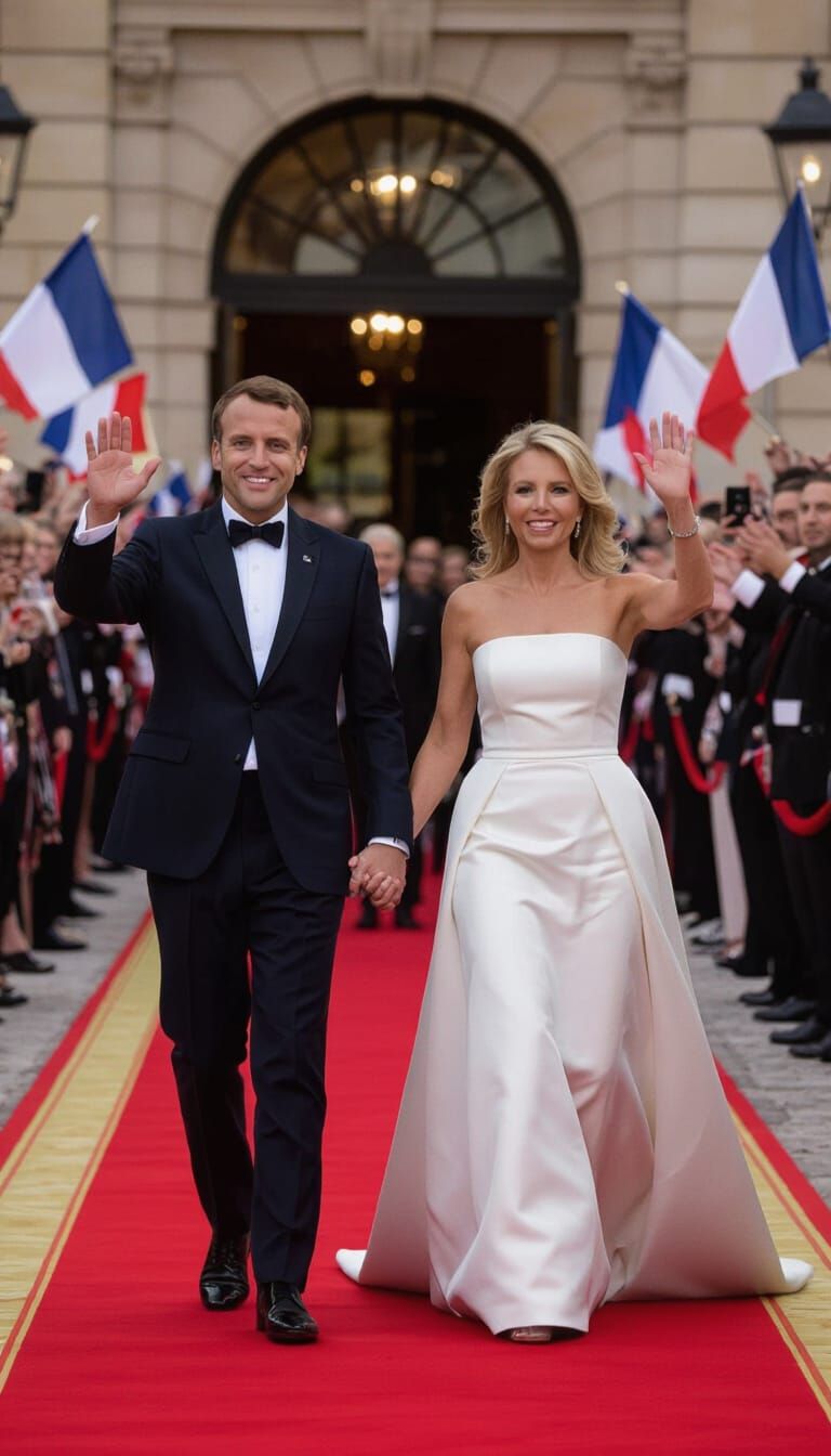 Macron and First Lady on Red Carpet, 8K Photo